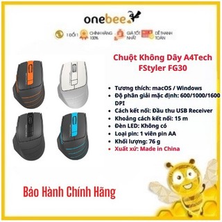 Chuột Không Dây A4Tech FStyler FG30 Wireless 2.4G - Hàng Chính Hãng