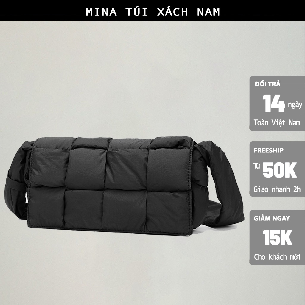 Túi xách nam đeo chéo thời trang giỏ trần bông màu sắc cặp xanh lá, ghi phong cách vải mềm hottrend ullzang MINA