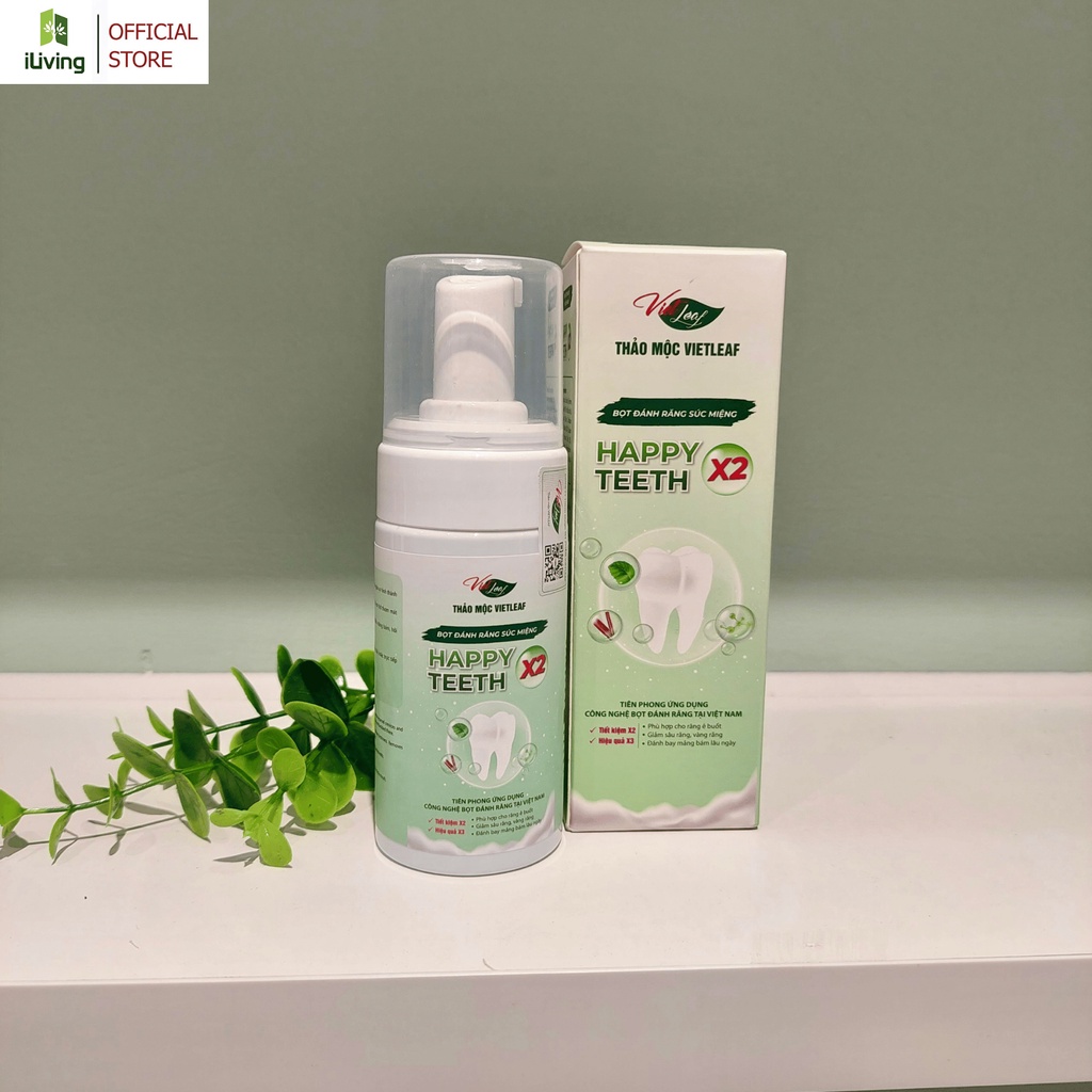 Bọt đánh răng súc miệng giảm ê buốt giảm mảng bám Thảo Mộc Vietleaf Happy teeth X2 100ml ILIVING-VIEBDR100