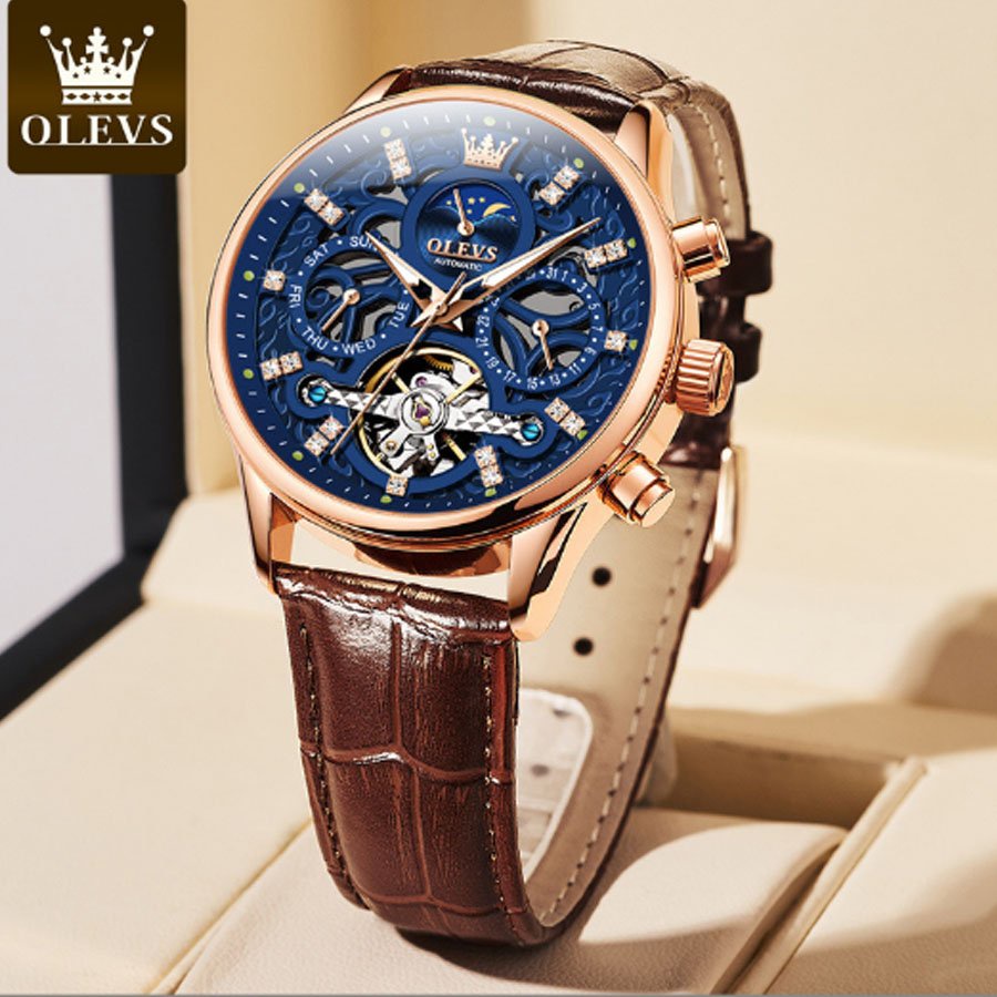 Đồng hồ nam cao cấp Olevs size 40mm,dây đeo bằng da,chống nước 30m,bảo hành toàn quốc 12 tháng chín hãng Olevs