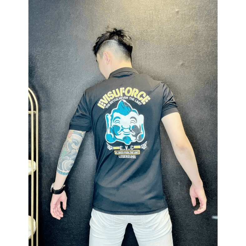 Áo Thun Nam Cổ Bẻ Phối Hình Vải Cotton Mềm Mát 2 Màu Trắng Đen Phong Cách Soái Ca NEW UNISEX