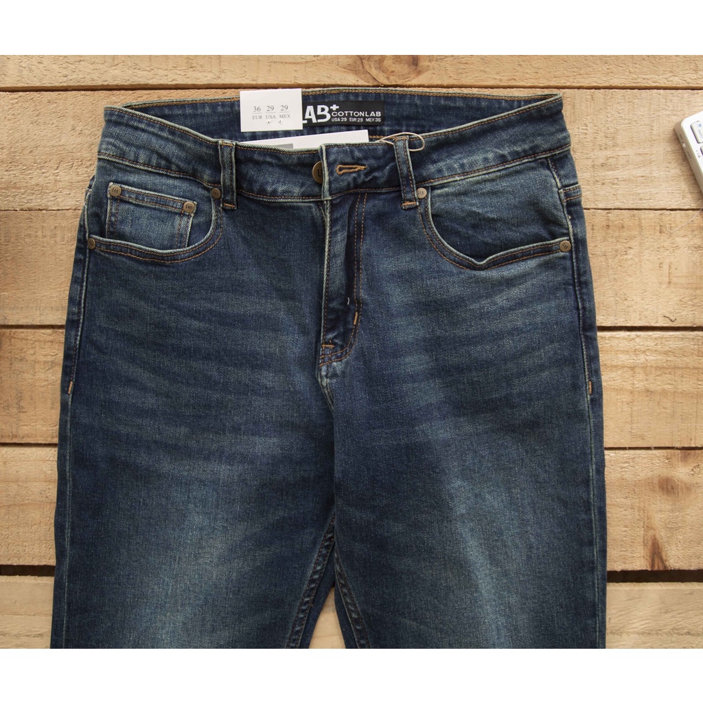 Quần jean nam LAB+ COTTONLAB màu xanh đậm, quần bò chất co dãn, from slimfit cao cấp LAB230201