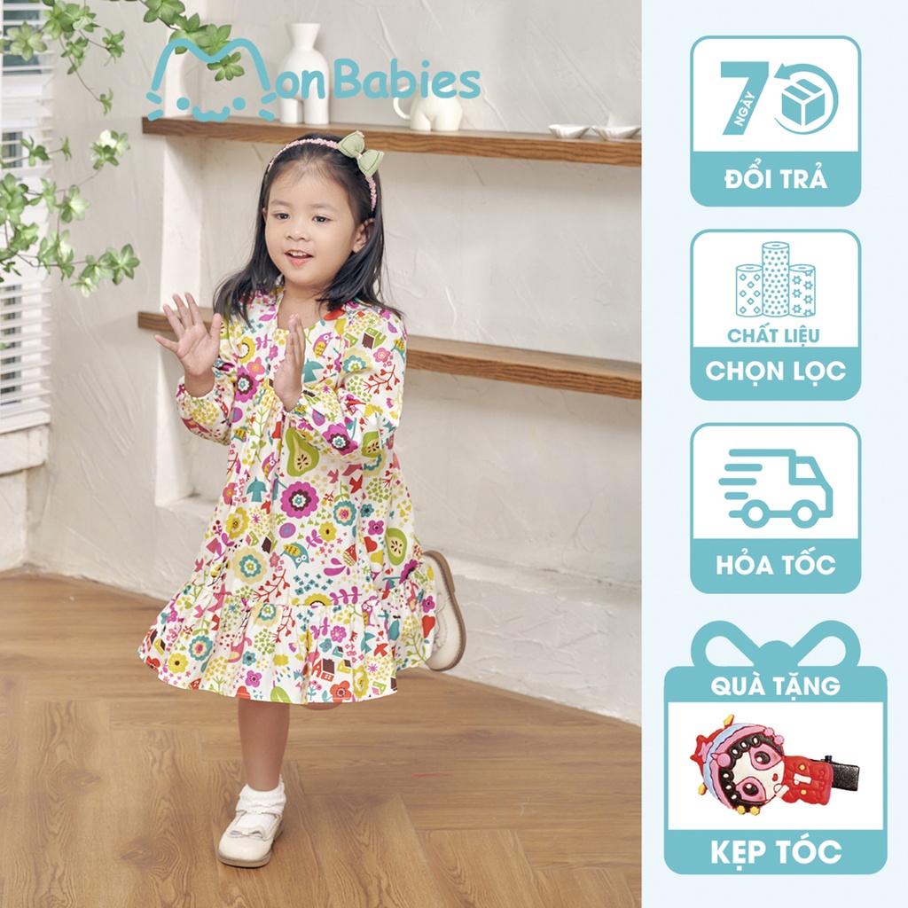 Váy babydoll bé gái họa tiết hoa, váy hè bé gái chất cotton nhẹ mát, cho bé 2,3,4,5,6 tuổi MonBabies VDG22w05