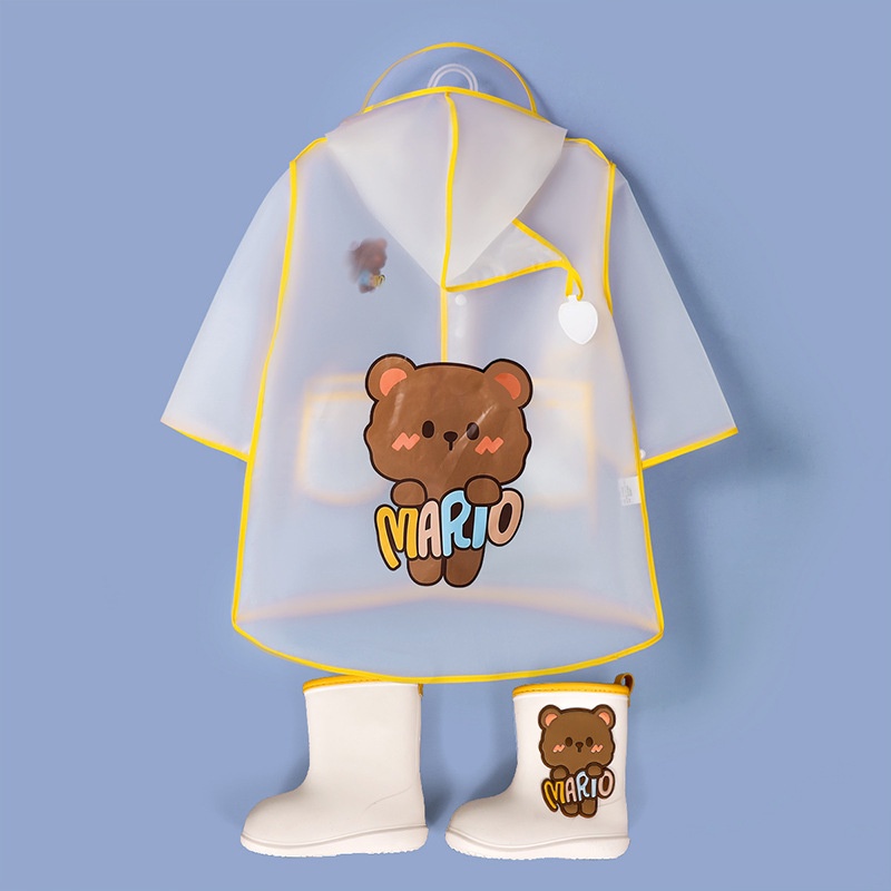 Áo mưa cho bé mầm non tiểu học lớp 1 2 3 Cheerful Mario hình gấu dễ thương