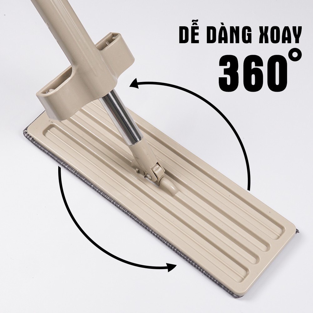 Cây chổi lau chùi nhà, vệ sinh nhà cửa tự vắt thông minh siêu sạch với đầu xoay 360 độ tặng kèm 2 bông lau