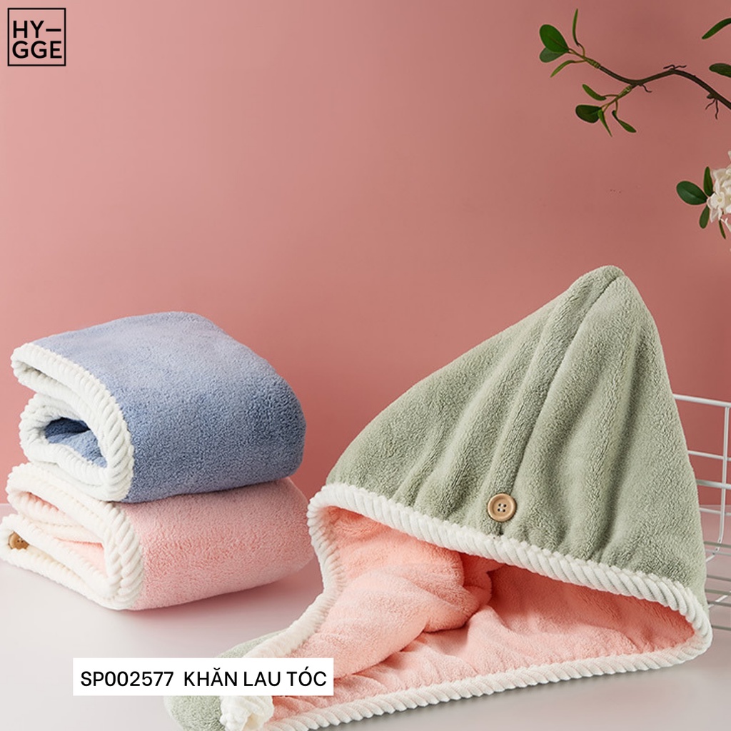 Khăn quấn tóc ủ tóc nhanh khô 2 lớp HYGGE, khăn gội đầu trùm đầu đa năng chất liệu lông cừu san hô mềm mại siêu thấm hút