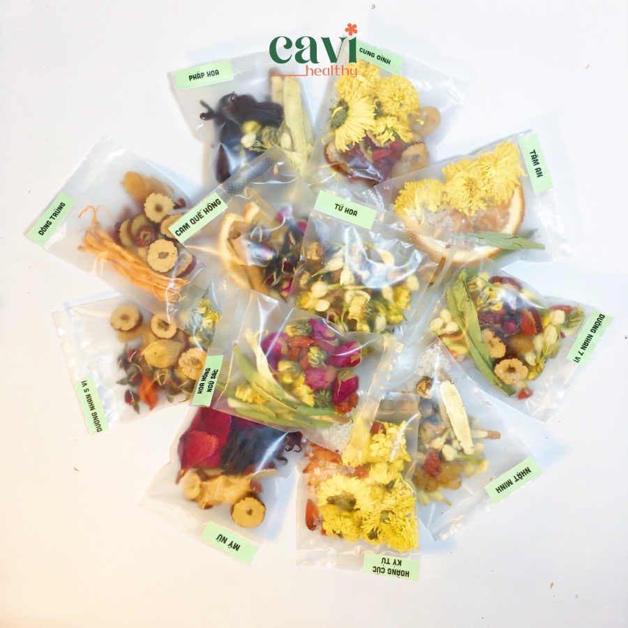 Set Trà Hoa Mix 12 Vị Kèm Chai Thủy Tinh Cavi Healthy Thanh Nhiệt, Đẹp Da, Giảm Stress