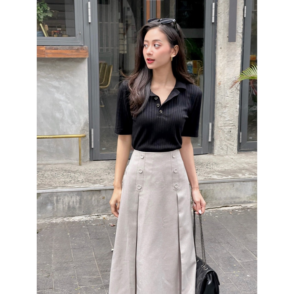 CASON - Váy Midi Ly Nẹp Nút