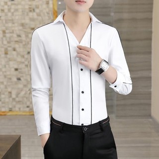 Áo sơ mi Nam Áo sơ mi Nam dài tay cổ Đức khoét V Phối Sọc trước ngực cách điệu sang trọng Lịch lãm Mã N35