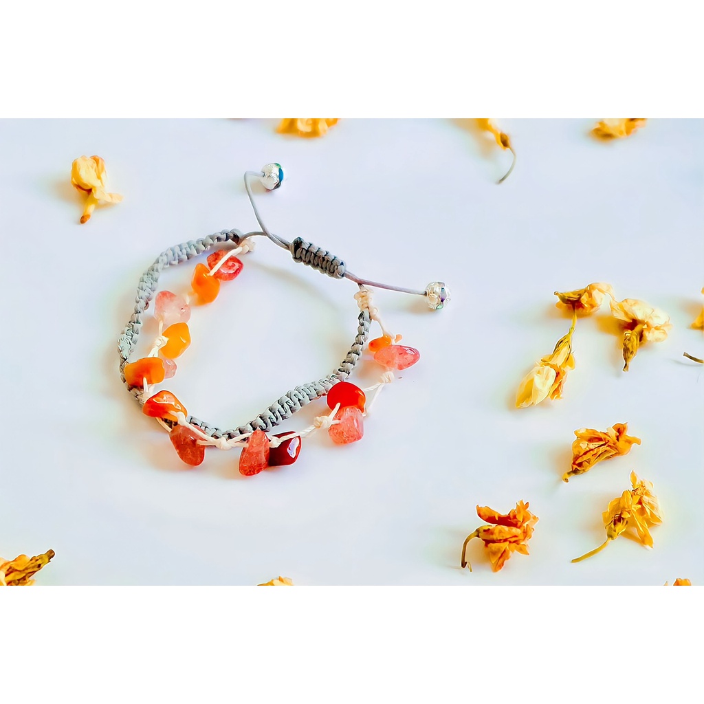 Vòng Tay Strawberry Quartz mix Carnelian
