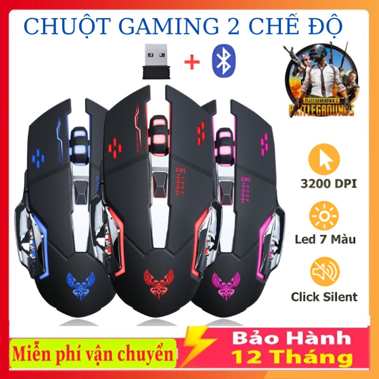 Chuột Gaming Không Dây Bluetooth 2 CHẾ ĐỘ Dành Cho Game Thủ Chống Ồn Có Đèn LED Chơi Game Cực Đã Bảo Hành 12 Tháng