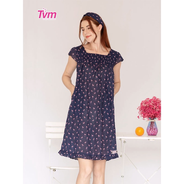 Đầm nữ ngắn tay DA587 Tvm Luxury Homewear, chất liệu kate cotton