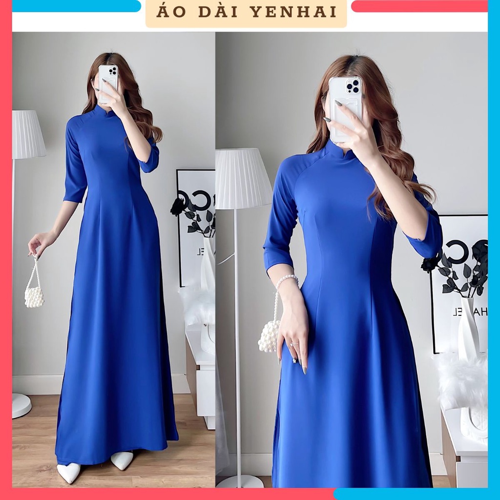 Áo Dài Truyền thống 4 tà xanh coban đoàn thanh niên chất Lụa nhật | Mã B1-vững trần