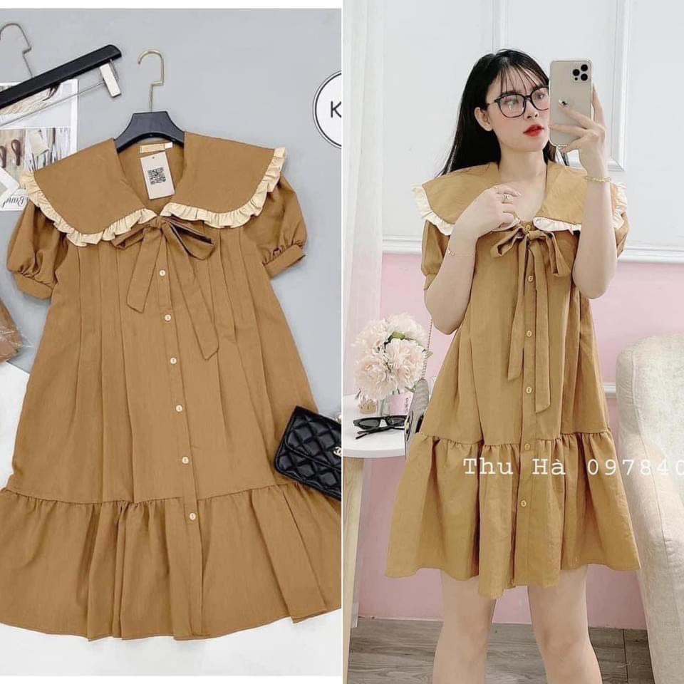 VÁY BẦU , ĐẦM BẦU THIẾT KẾ CỔ SEN TAY NGẮN XINH XẮN