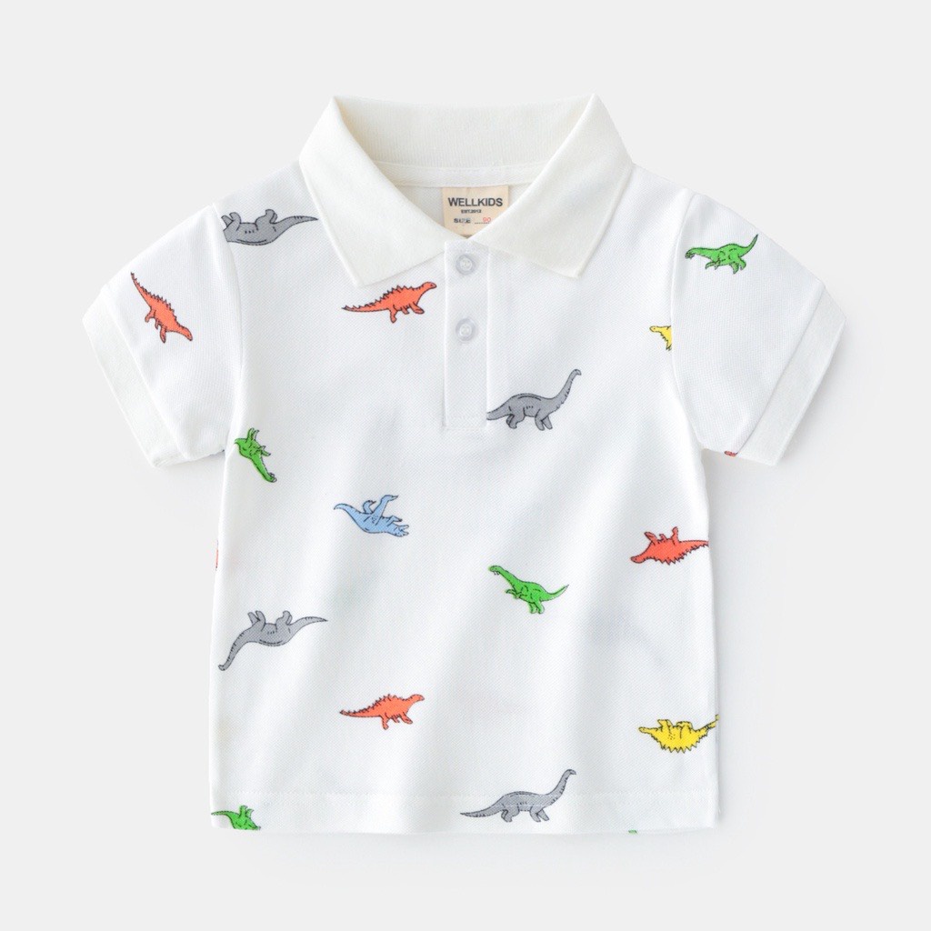 Áo phông cộc tay polo có cổ in hình khủng long cho bé trai chất vải cá sấu cao cấp - BAOBAO KIDS