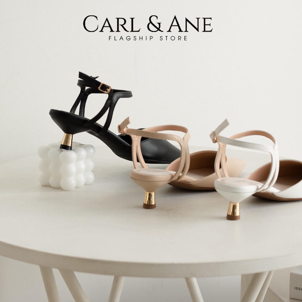 Carl & Ane - Giày cao gót nữ dáng Slingback mũi nhọn phong cách thanh lịch màu trắng - CL038 [Form nhỏ tăng 1 size]