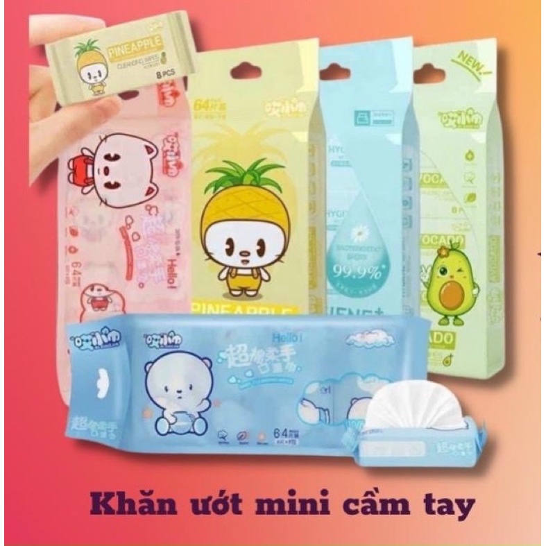 Khăn giấy ướt mini tiện lợi Túi 8 gói 64 tờ GIẤY ƯỚT MINI KHÔNG MÙI