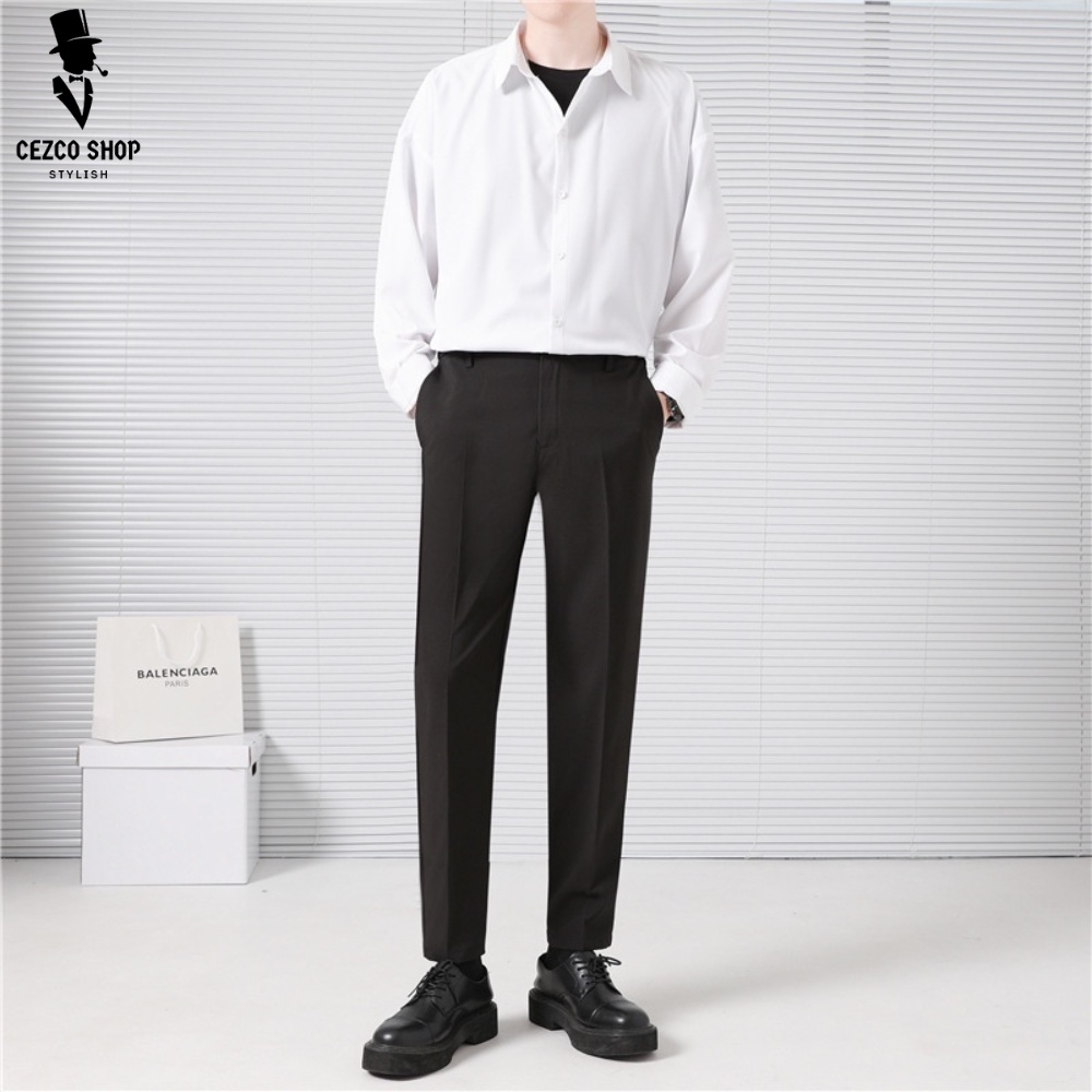 o sơ mi trắng nam công sở Hàn Quốc vải lụa chống nhăn cao cấp, áo sơ mi nam slimfit trơn dài tay mặc vest CZECO SHOP