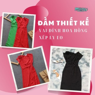 Đầm Thiết Kế Xếp Ly [MOZY] Eo Vai Đính Hoa [MZD112]