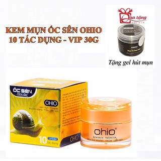 Kem mụn trắng da xóa tàn nhang thâm liền sẹo 10 tác dụng Ốc sên OHIO (30g) + tặng gel hút mụn OHIO