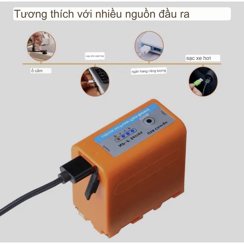 Pin NP-F750,F730,F770 - Đèn Led báo nguồn pin. Đầu ra USB 5200mAH