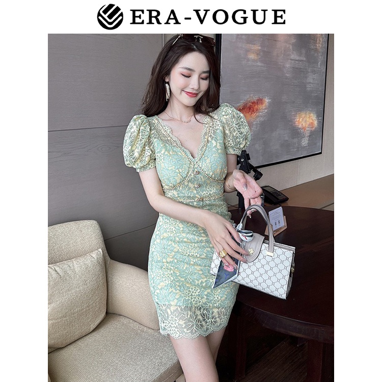 EraVogue🌷 Đầm Ren Ôm Dáng Thời Trang Mùa Hè Mới Dành màu xanh lá Cho Nữ 20058