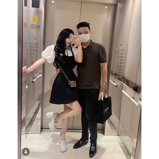[ HÀNG CÓ SẴN ] ĐẦM ĐEN PHỐI CỔ TAY TRẮNG NƠ ĐEN