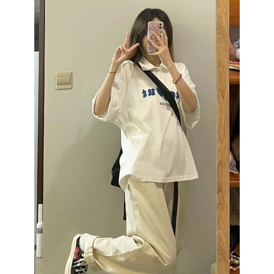 Áo thun Polo nữ Stnd chất thun Cotton Hàn Form rộng tay lỡ