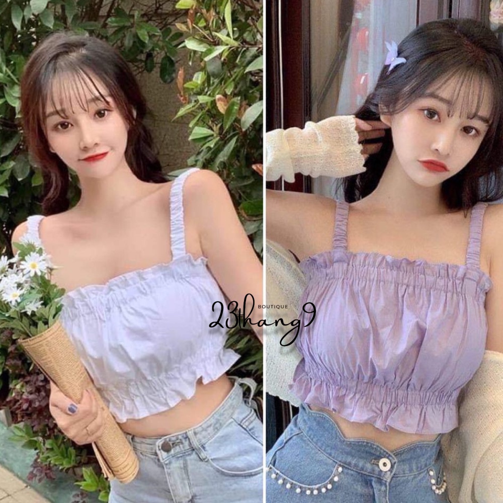 Áo 2 dây croptop nữ chất dúm thiết kế chun co dãn phong cách Hàn Quốc kêt hợp với quần jean đi chơi đi biển siêu xinh A2