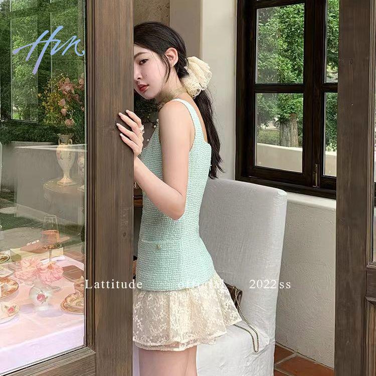 Đầm Nữ Không Tay Màu Trắng Xanh Lá Phong Cách Hàn Quốc Mới