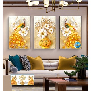 Tranh đính đá công vàng KT:160x80cm,tranh chưa đính và chưa khung