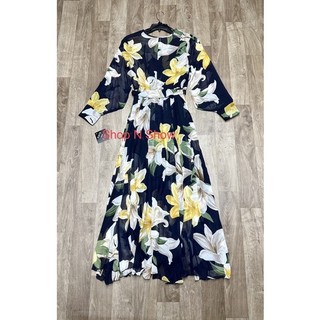 ĐẦM MAXI VOAN HOA CỔ WRAP EO CHUN
