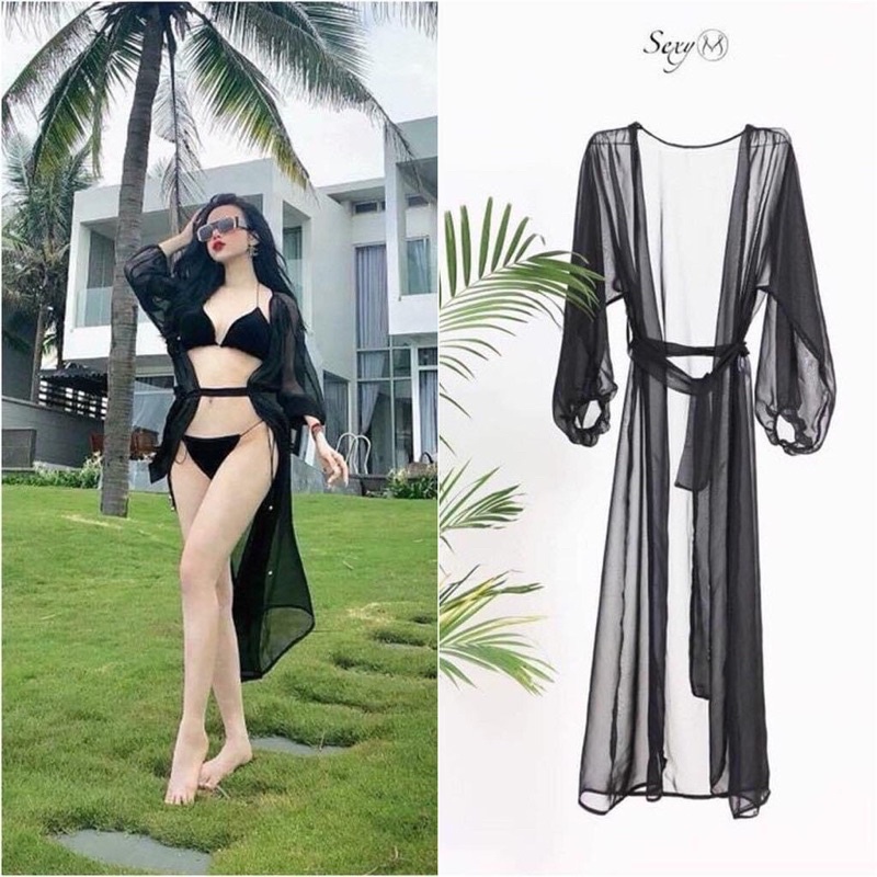 ÁO CHOÀNG ĐI BIỂN REN, LƯỚI CỔ TIM, VOAN TAY BO ODERI AC-027