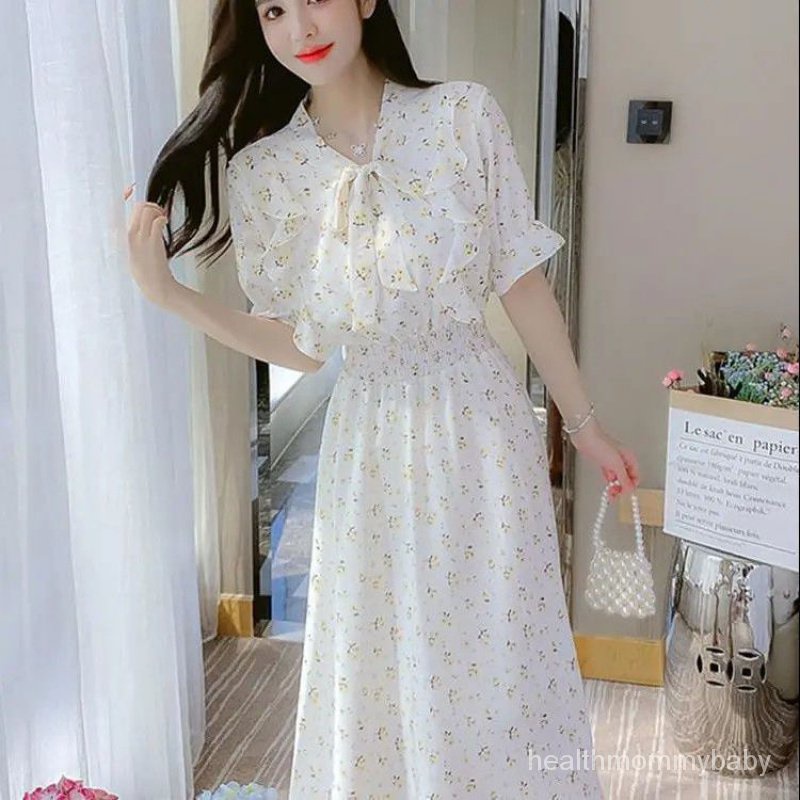 Trang Phục Cho Con Bú Đi Chơi Tươi Phong Cách Nhẹ Nhàng Đầm Hoa Lá Sen Eo Váy Cho Con Bú
