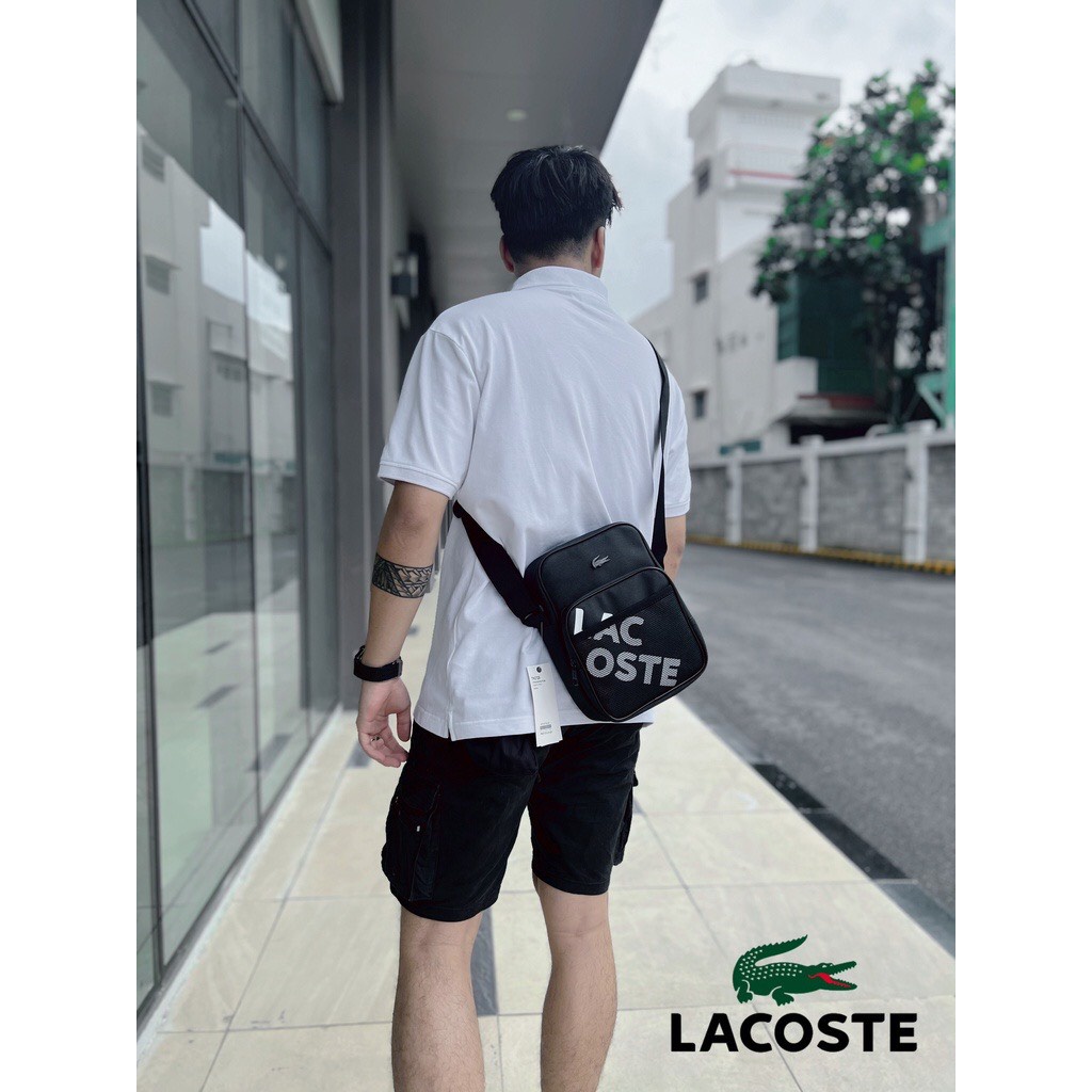 Túi đeo chéo IPAD LACOSTE NEW 2022 thêu logo cá sấu kim loại ,chất canvas chống nước,nhiều ngăn tiện dụng