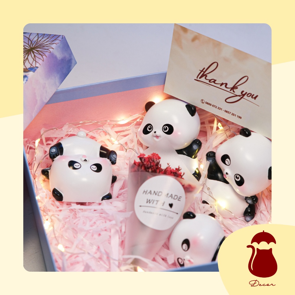 Full Set mô hình 4 bé gấu trúc Ô DECOR, tượng gấu trúc decor mini để bàn full biểu cảm đáng yêu dễ thương cute