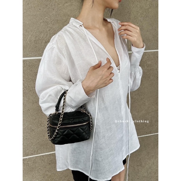 SET ÁO TRẮNG DOLL THẮT NƠ SHORT ĐEN✨
