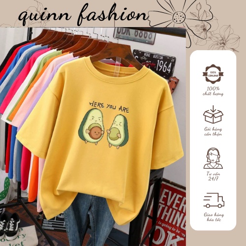 Áo phông Quinn fashion,Áo thun quả bơ form rộng tay lỡ chất cotton
