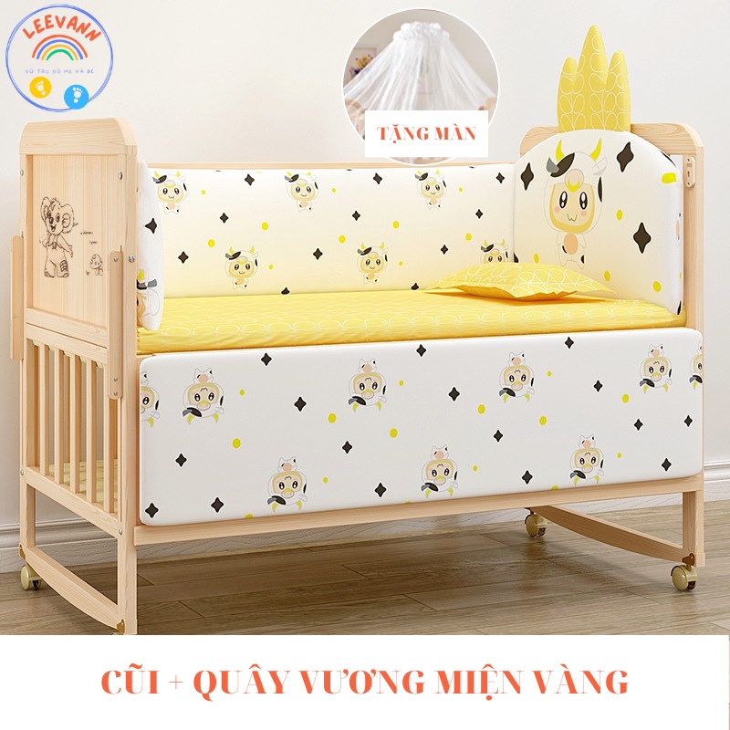 Cũi ngủ cho bé 2 tầng, nôi cũi cho bé đa năng chất liệu gỗ thông KT 105x60x90cm