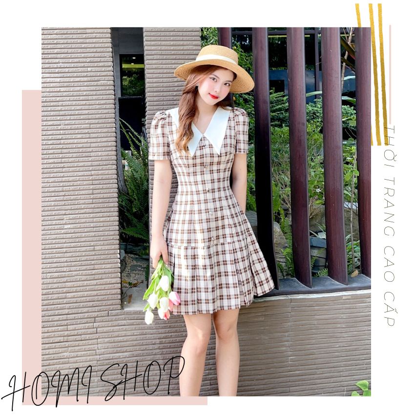 Váy kẻ caro nữ cổ V cao cấp - XU XU SHOP - Đầm thiết kế cực xinh phù hợp dạo phố, đi làm đơn giản nhưng nổi