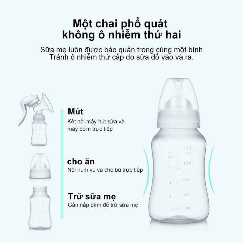 Máy hút sữa bắng tay, máy vắt sữa tiện lợi có đệm massage êm ái, không đau rát điều chỉnh lực hút bằng tay đơn giản