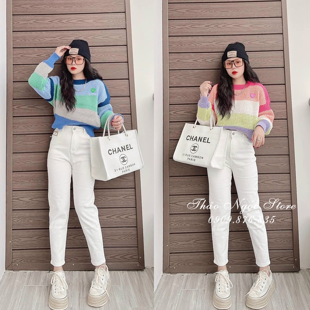 Áo len sọc tag tim tay dài hàng nhập QC hot!  THẢO NGỌC STORE