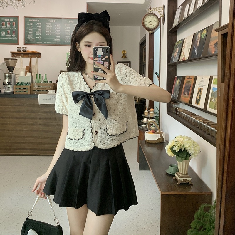 Áo Ren Phối Nơ Hàng Quảng Châu Cao Cấp