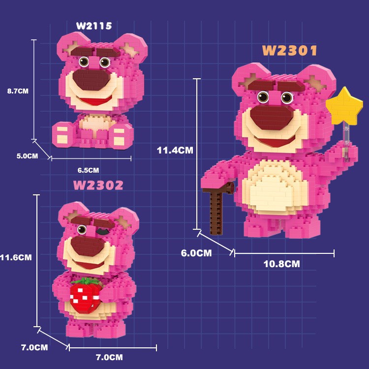 Mô hình lắp ráp mini Gấu Dâu Lotso hoạt hình dễ thương - Đồ chơi lắp ghép 3D cho bé
