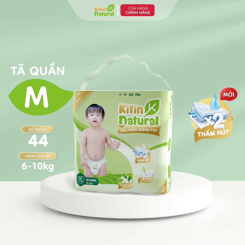 [MUA KÈM DEAL SỐC] Combo 5 bịch Tã/Bỉm quần Kitin Natural size M44/L40/XL38/XXL36/XXXL34