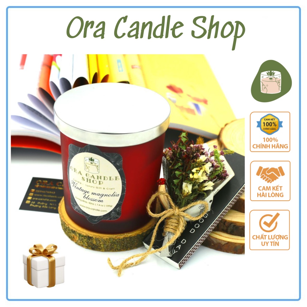 Nến thơm phòng thiên nhiên ORA Candle làm quà tặng, thư giãn size lớn 220gram - tặng kèm hộp diêm ORAXX7XL