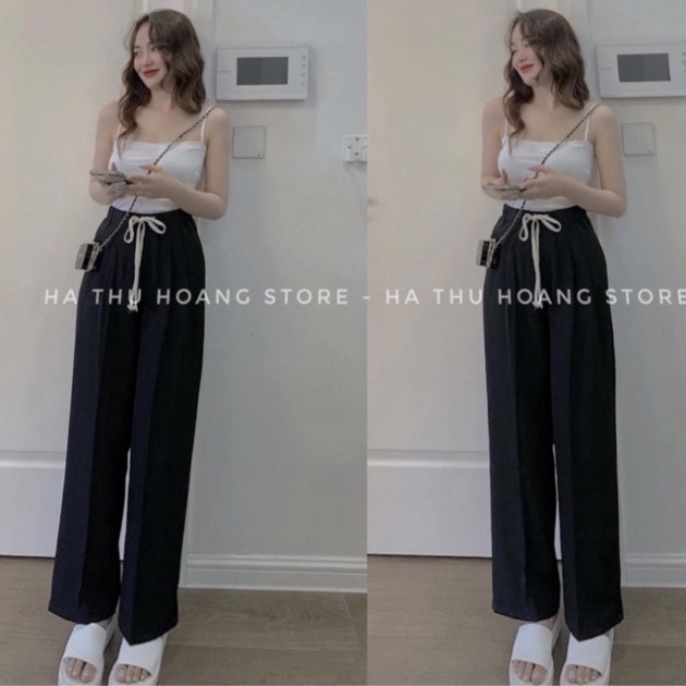 Quần ống rộng loe dáng suông dây rút dáng thon cao phong thái hàn quốc nội y xanh - chất mát