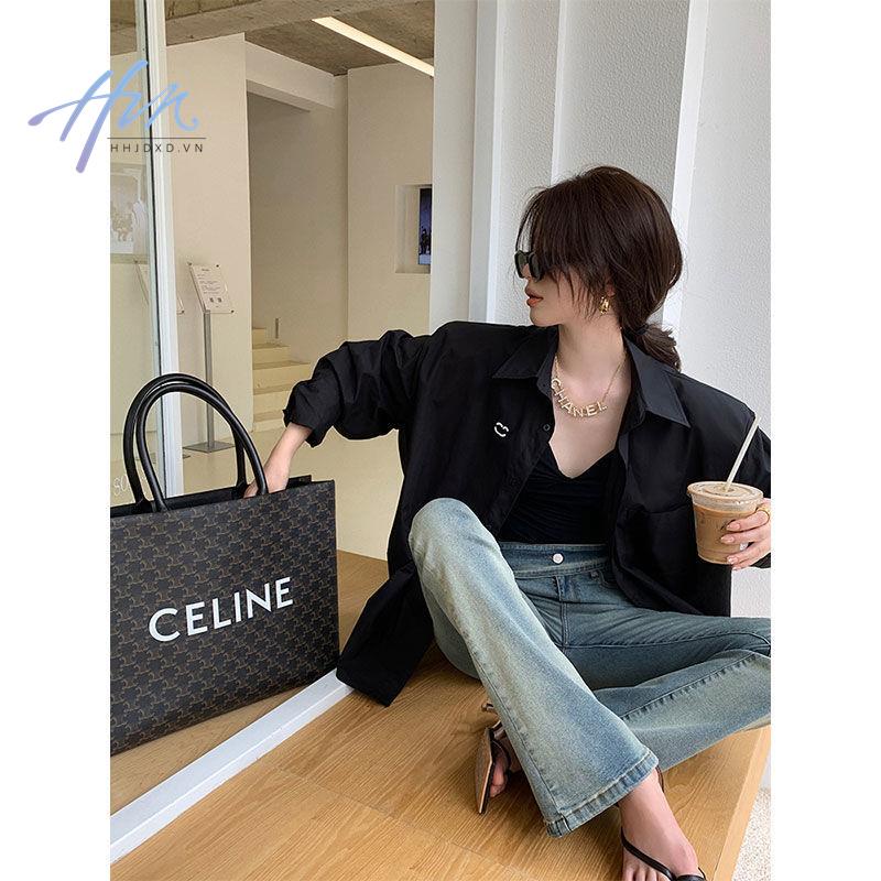 Áo Sơ Mi Trắng Tay Dài Dáng Rộng Thêu Hình Mặt Cười Màu Sắc Đơn Giản Thời Trang Hàn Quốc 2023