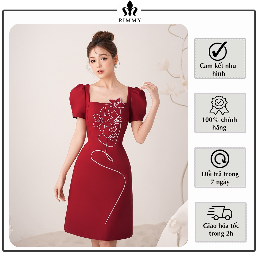 Đầm dự tiệc Tracy by Rimmy thiết kế tay bồng họa tiết thuê hoa mới lạ thu hút