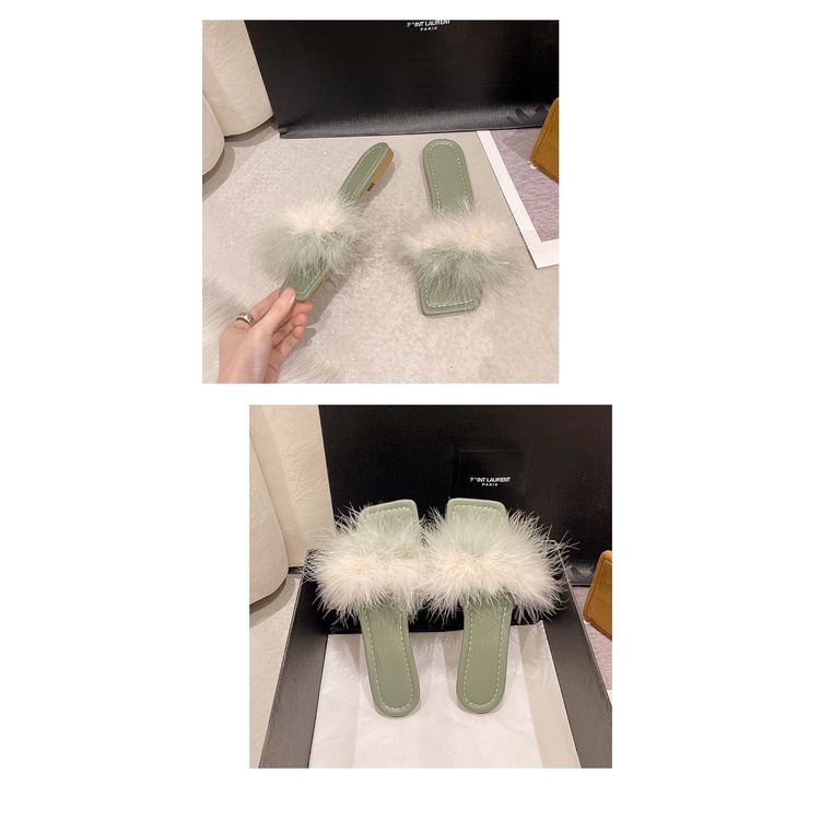 Dép Quai Ngang Phối Lông Xù Chống Trượt Thời Trang Dành Cho Nữ